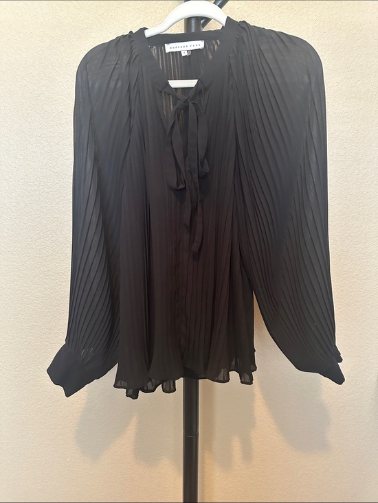 Endless Rose Tops - Endless Rose Black Pleated Tie-Neck Blouse